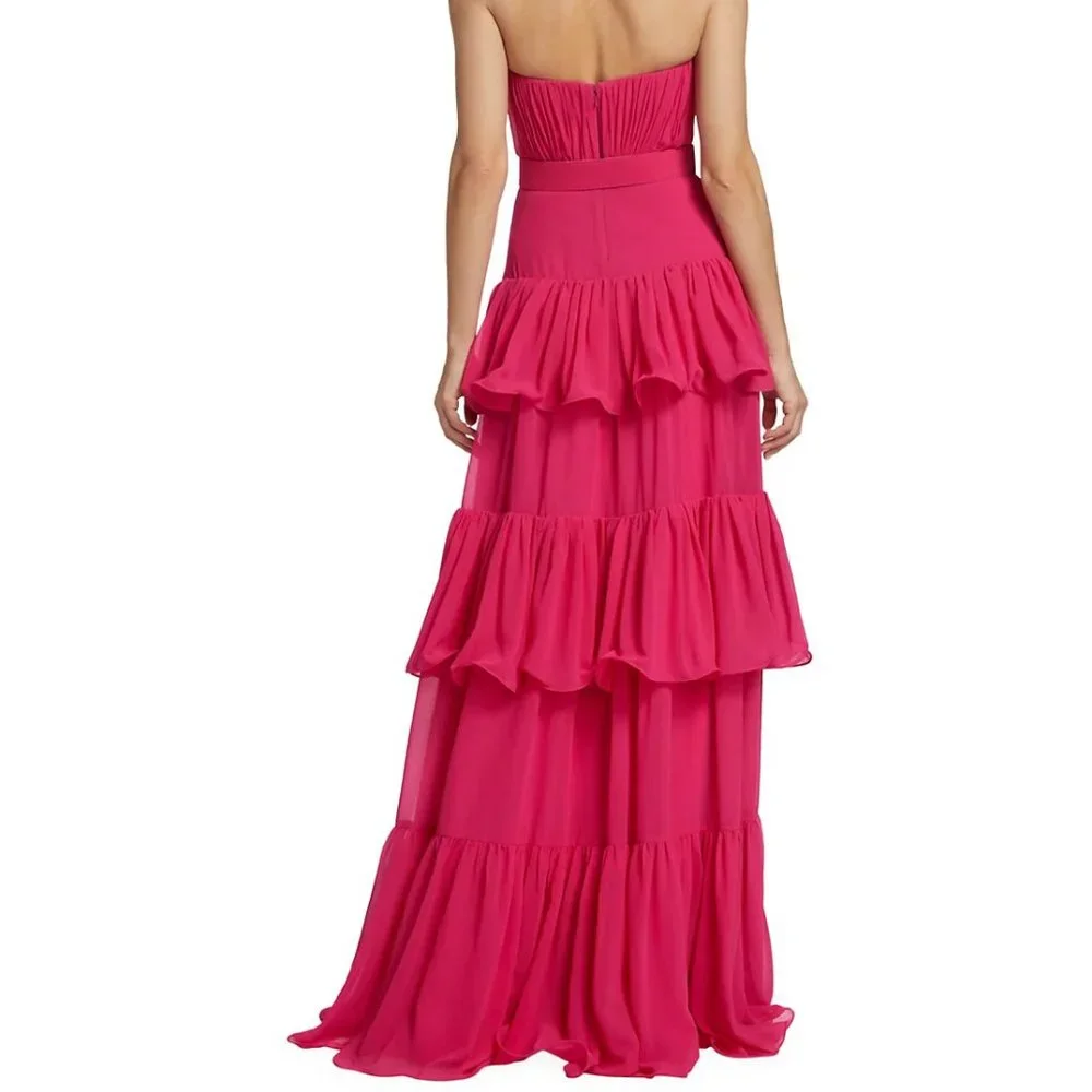 Badgley Mischka Strapless Tiered Ruffle Gown - Pink/Fuschia Size 8 - Picture 2 of 5